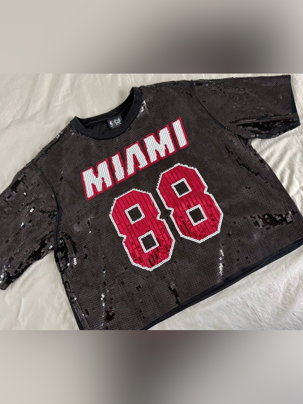Miami Heat Sequin Jersey Top - Black and Red